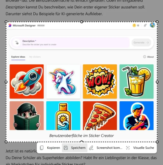 Aufzeichnungsbereich für Screenshot markieren