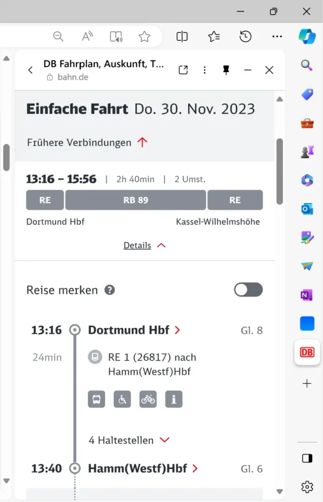 mobile Website in der Seitenleiste