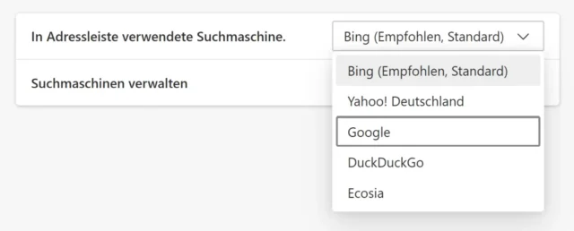 Suchmaschine ändern in Microsoft Edge für Windows