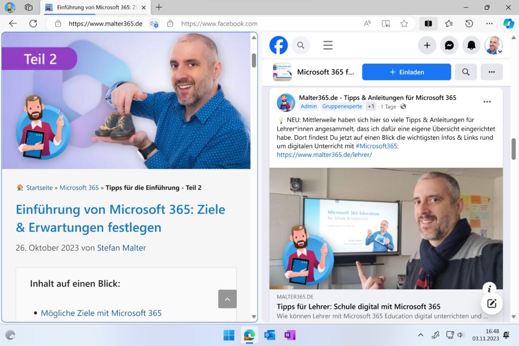geteilter Bildschirm in Microsoft Edge