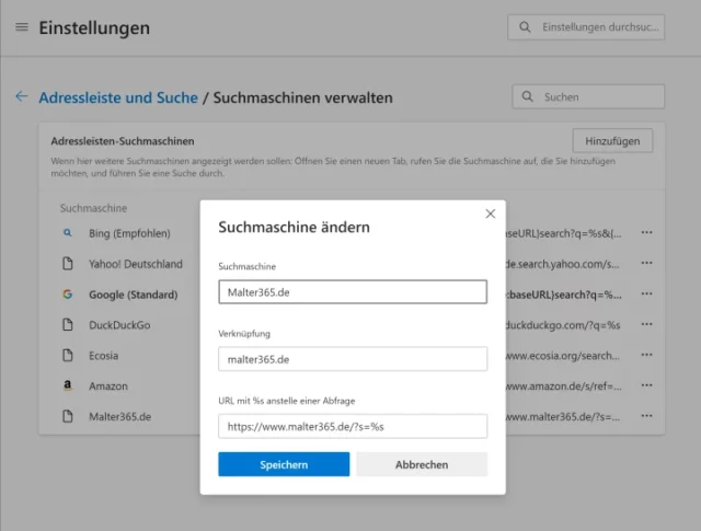 Suchmaschine ändern in Microsoft Edge