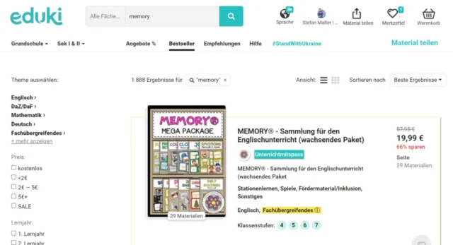 mehr als 1.800 Suchergebnisse zu "memory" auf eduki.com