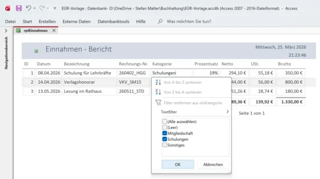 Bericht erstellen und filtern mit Microsoft Access