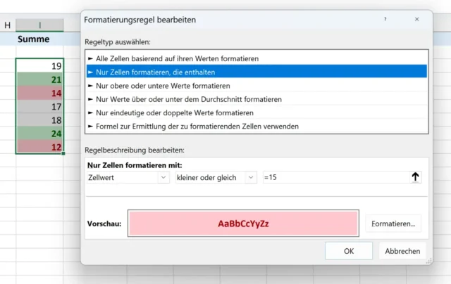 Formatierungsregel bearbeiten in Microsoft Excel