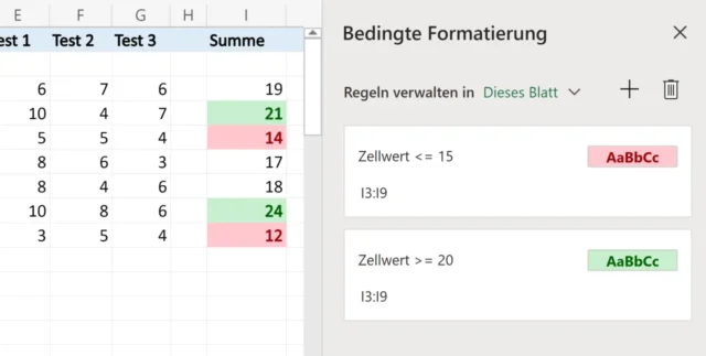Regeln verwalten in Excel Online