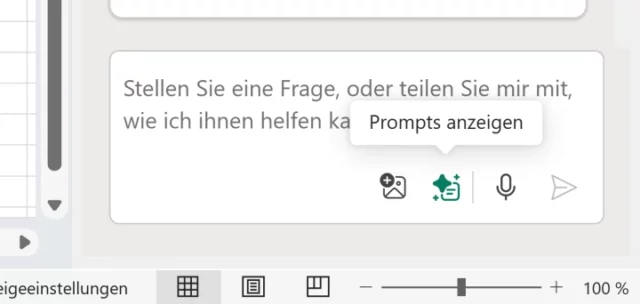 Funktionen im Eingabefeld des Chatbots