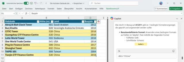 bestimmte Zellen von KI hervorheben lassen