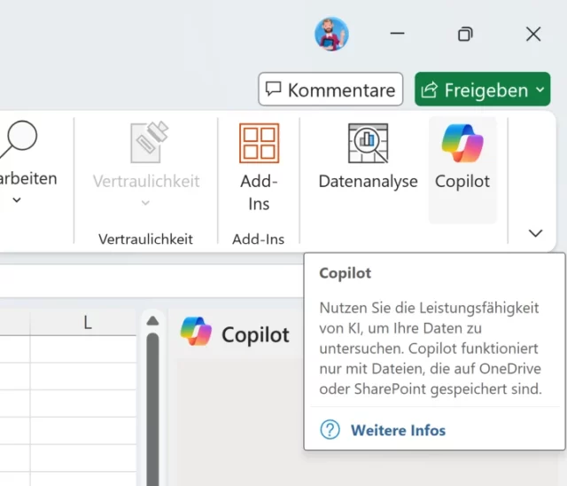 Copilot im Menüband von Excel