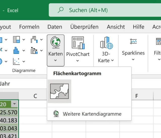 Flächenkartogramm im Menü von Excel