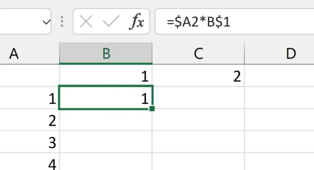 eingetragene Formel für die Multiplikation