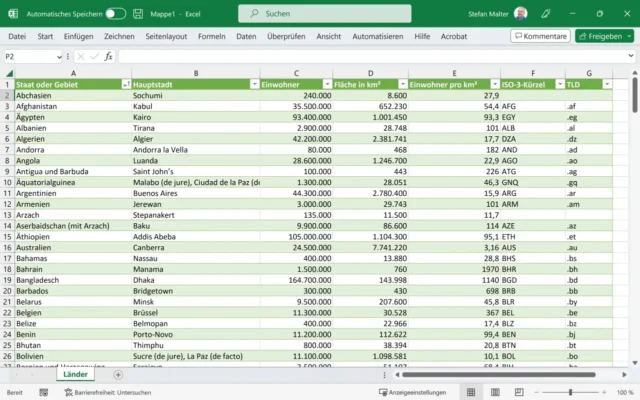 Tabelle in Microsoft Excel
