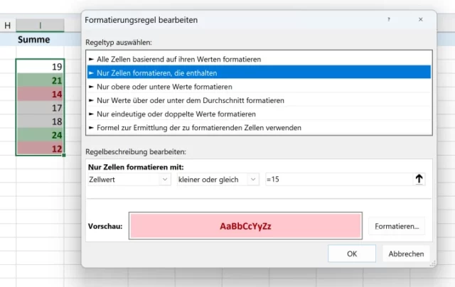 Formatierungsregel bearbeiten in Microsoft Excel