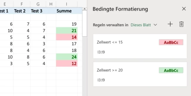 Regeln verwalten in Excel Online
