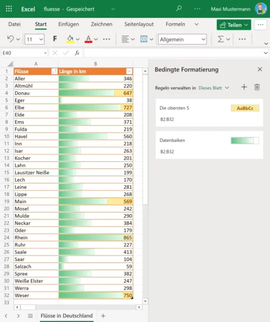 Datenbalken und Top-Werte als Bedingte Formatierung