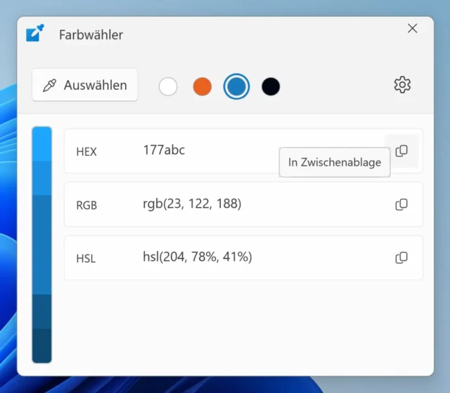 erkannte Farbe im Farbwähler der PowerToys