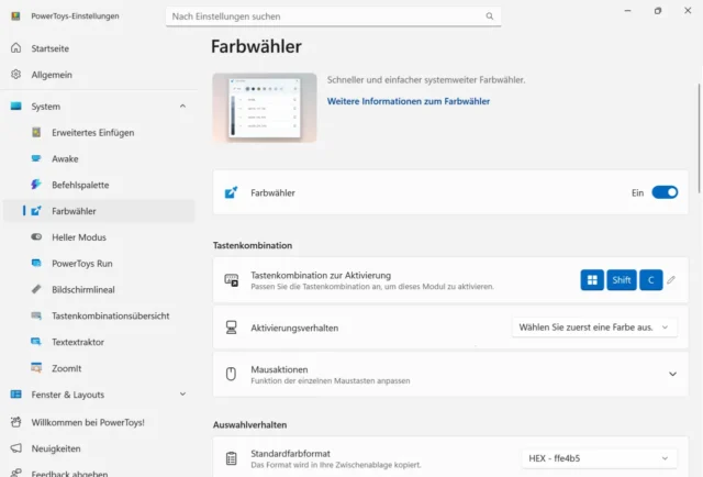 Microsoft PowerToys: Einstellungen für Farbwähler