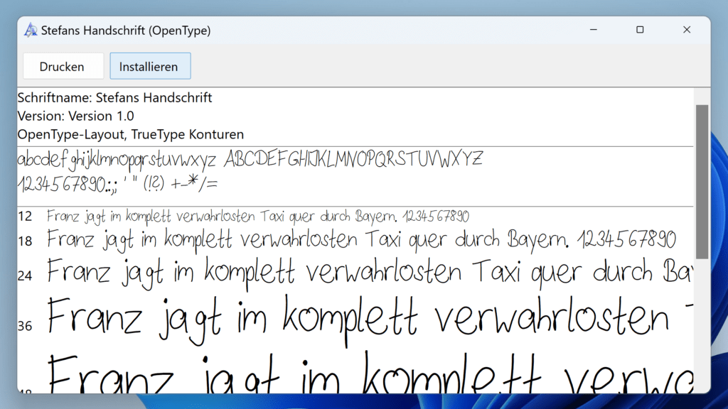 eigene Schriftart installieren in Windows 11