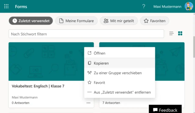 Quiz kopieren in Microsoft Forms