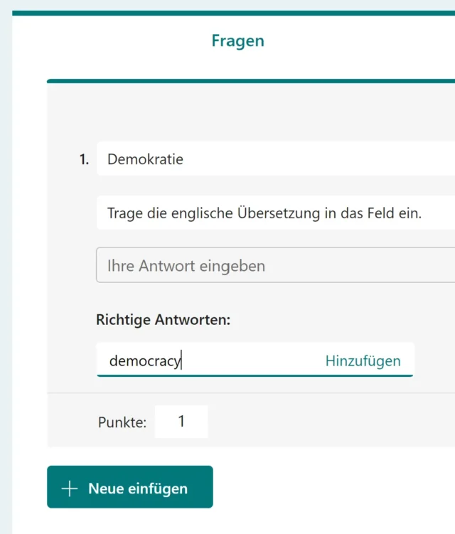 Vokabel mit richtiger Antwort eintragen