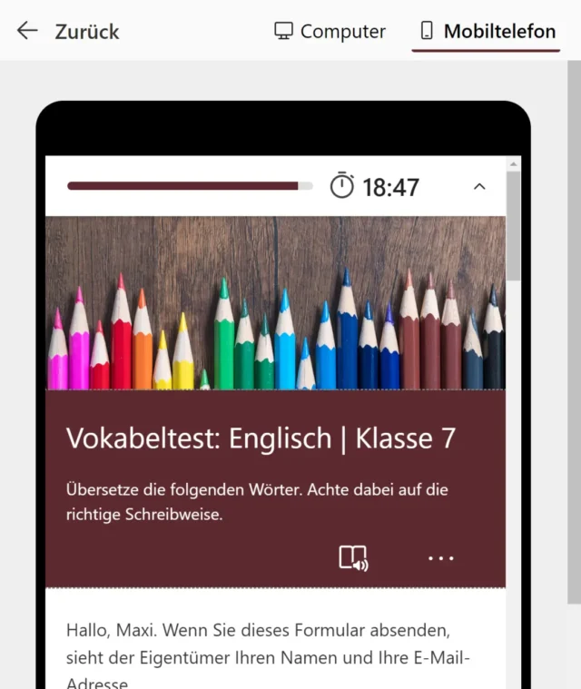 Vokabeltest als Vorschau für Mobiltelefon