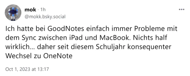 Kommentar bei Bluesky zur Synchronisierung von Goodnotes