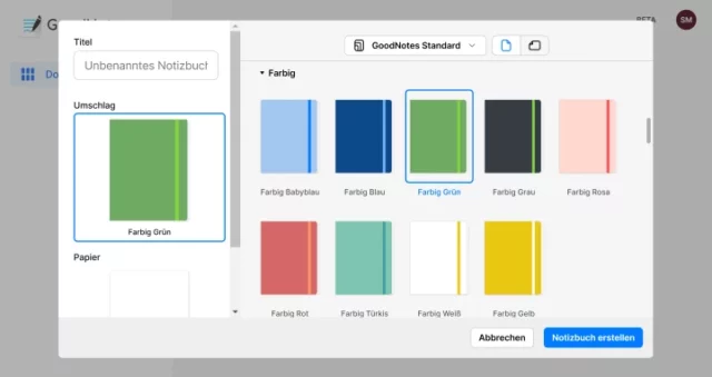 neues Notizbuch erstellen in Goodnotes für Windows
