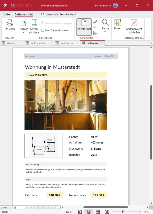automatisch erstelltes Exposé für eine Wohnung