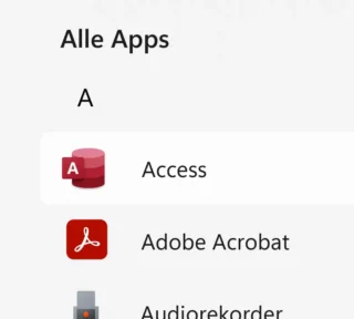 Access im Startmenü von Windows 11