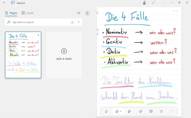 Beispielseite in Microsoft Journal