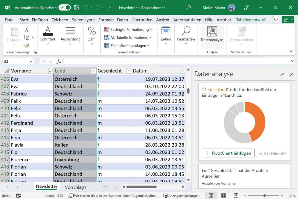 Datenanalyse in Microsoft Excel
