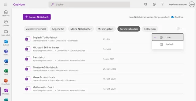 Kursnotizbücher in OneNote Online