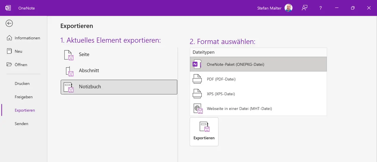 Exportieren mit der Desktop-Version für Windows