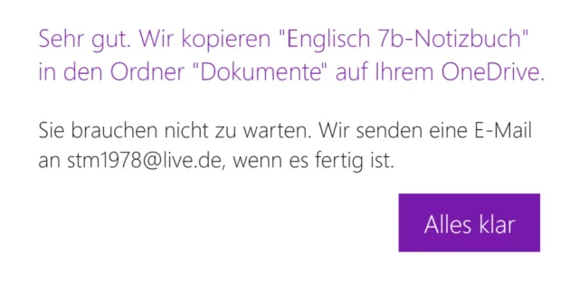 Bestätigung für den Kopiervorgang