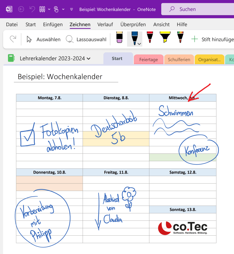 handschriftliche Notizen im digitalen Lehrerkalender