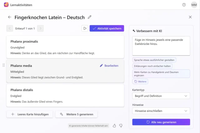 Flashcards prüfen und bearbeiten
