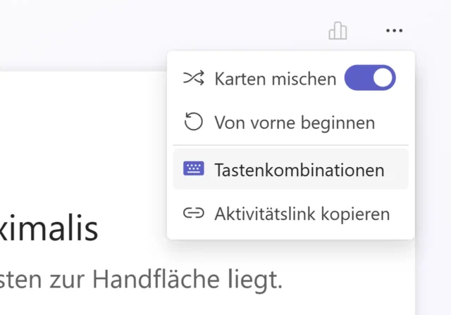 Optionen für Flashcards