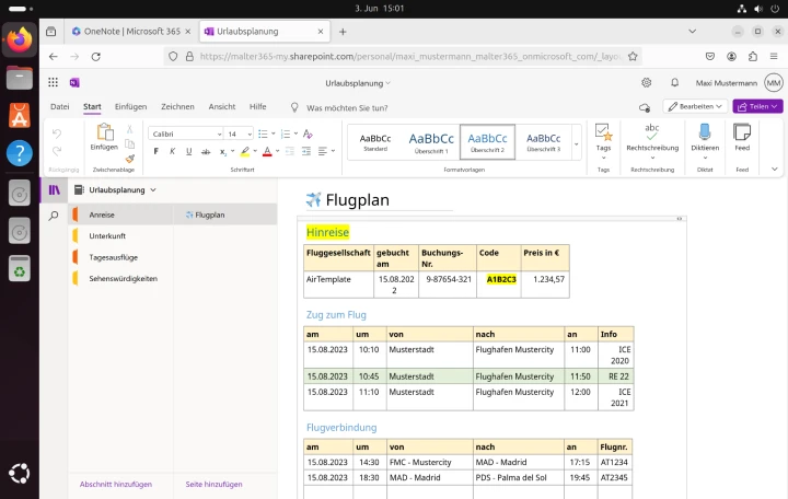 OneNote als Web-App im Browser