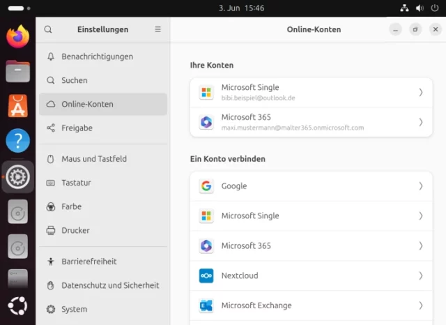 Online-Konten von Microsoft in Ubuntu einrichten