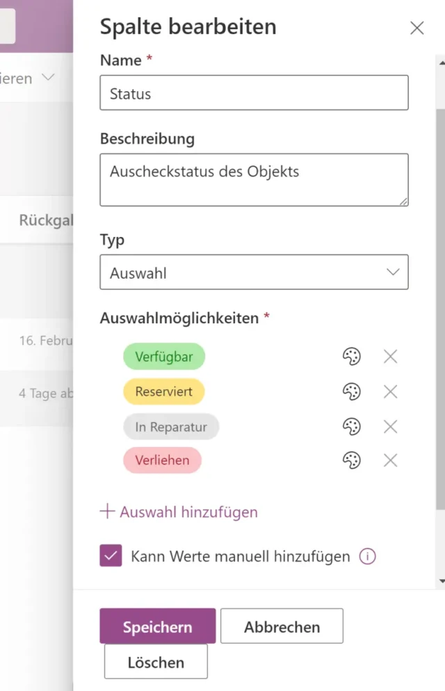 Spalte bearbeiten in Microsoft Lists