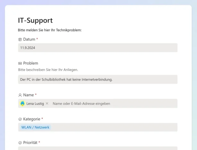 Online-Formular für Ticketsystem