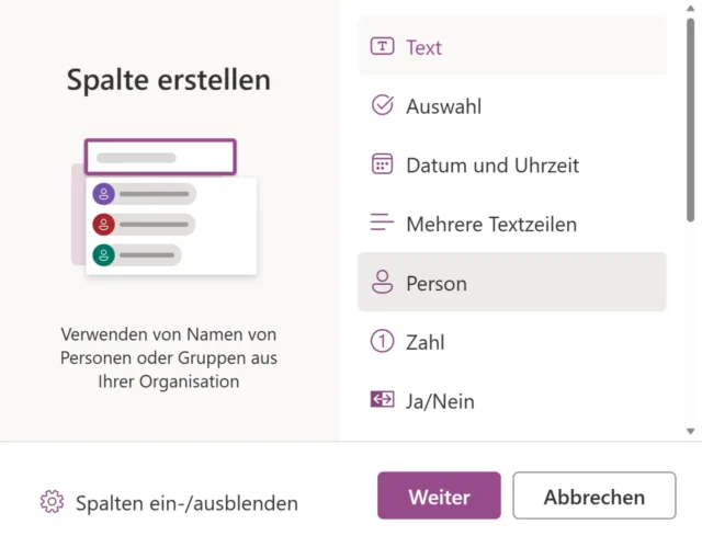Spalte erstellen in Microsoft Lists
