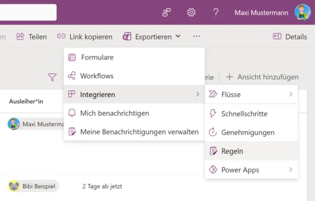 weitere Funktionen in Microsoft Lists
