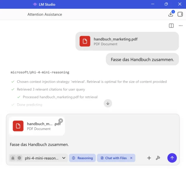 Prompt mit PDF-Anhang in LM Studio