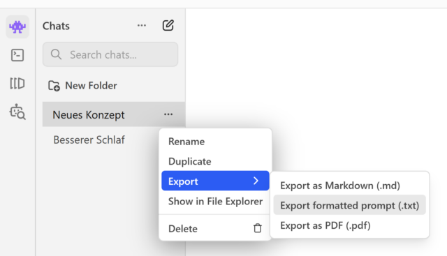 Chats in LM Studio verwalten