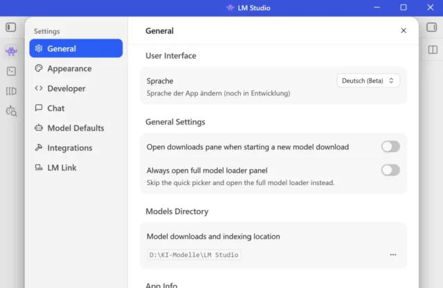 allgemeine Einstellungen von LM Studio