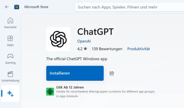 ChatGPT für Windows per Microsoft Store installieren