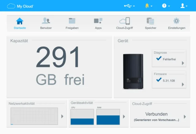 Benutzeroberfläche der WD My Cloud EX2 Ultra