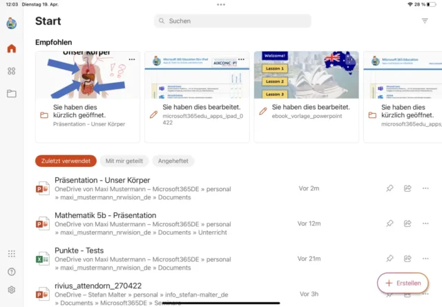 Microsoft 365 – App für iPad