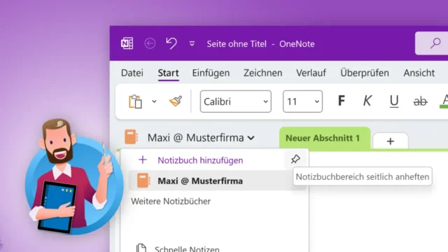OneNote-Ansicht ändern: Menü, Registerkarten, Dark Mode …