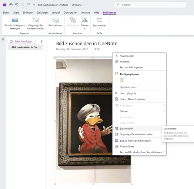 Zuschneiden im Kontextmenü von OneNote (Windows)